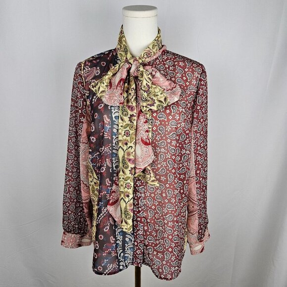 Soft Surroundings Langdon Button Down Tie Paisley Shirt Small Boho Mixed Print - Picture 4 of 10